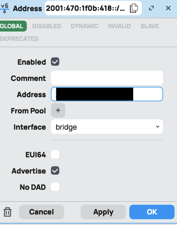 Add IPv6 Subnet